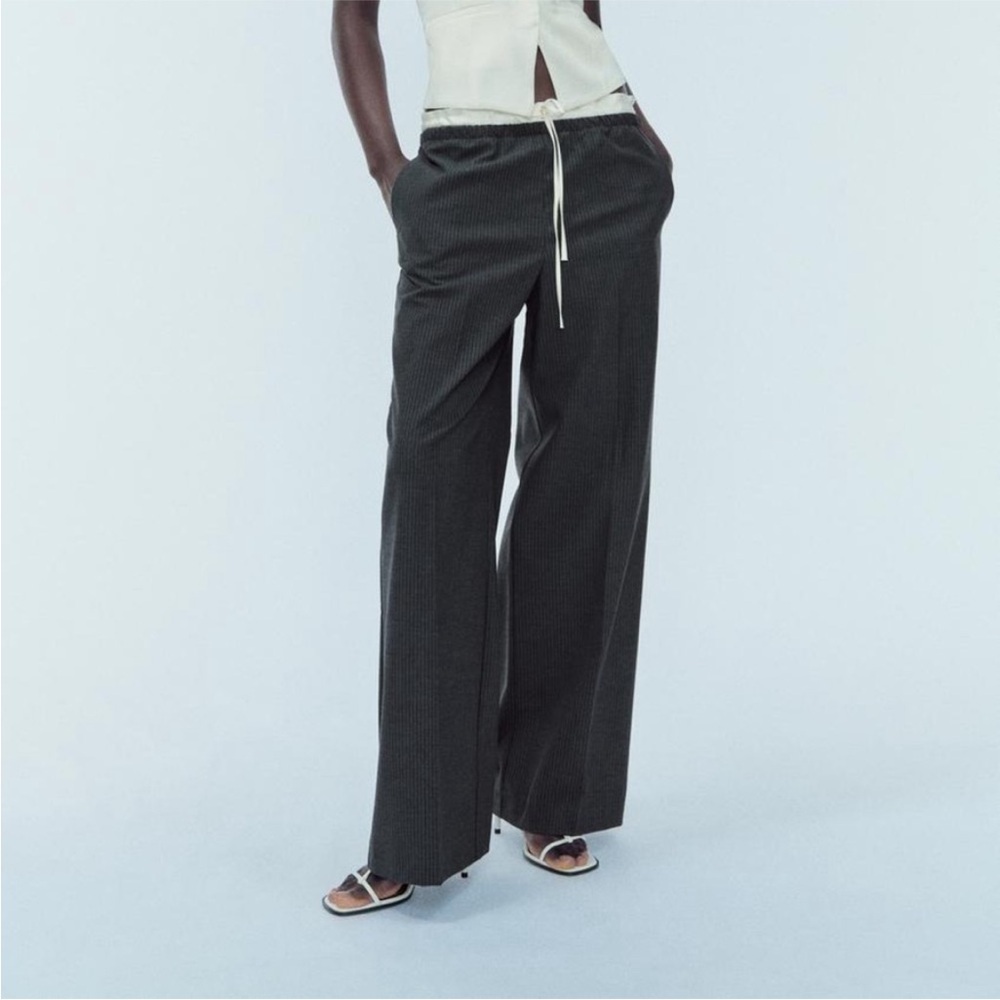 Zara Wide-Leg Pinstripe Trousers